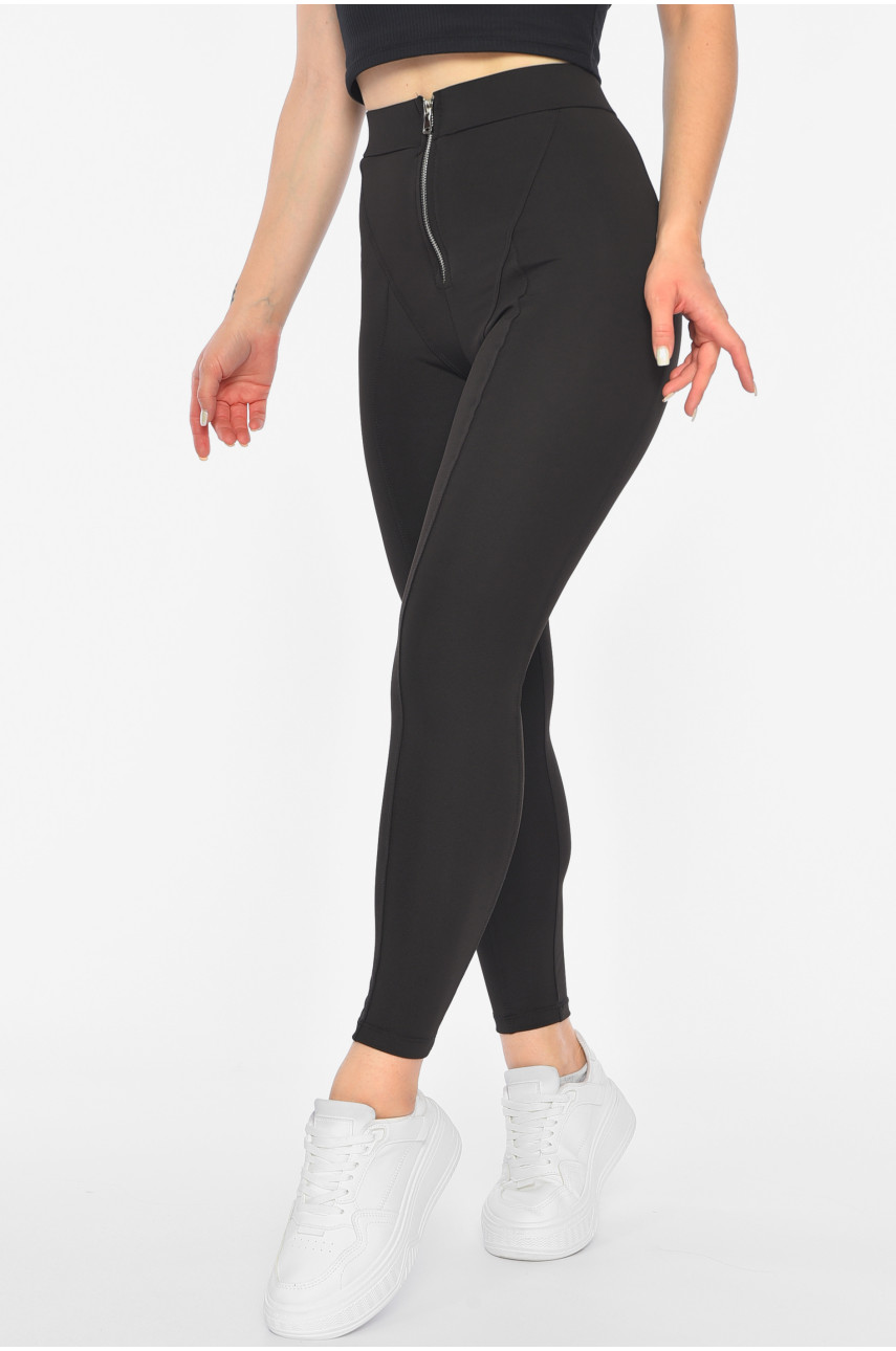 Лосины женские однотонные черного цвета с молнией 1694 190958
