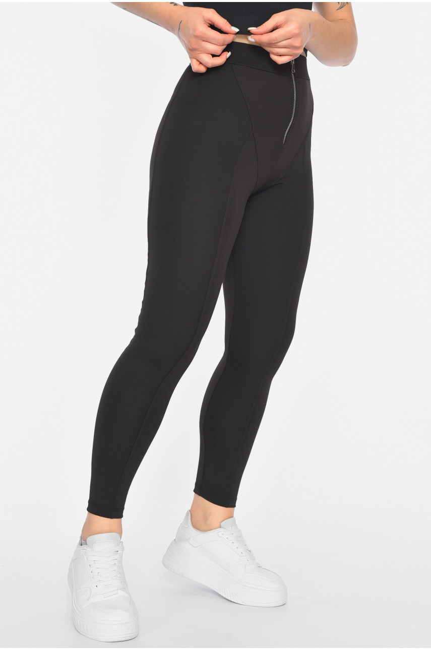 Лосины женские однотонные черного цвета с молнией 1694 190958