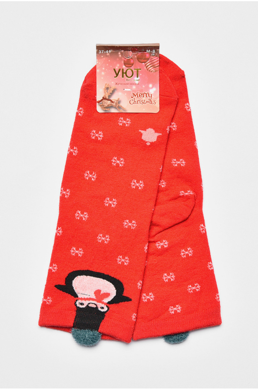 Носки женские с новогодним принтом красного цвета м8-01 190959 Носки женские с новогодним принтом красного цвета м8-01 190959