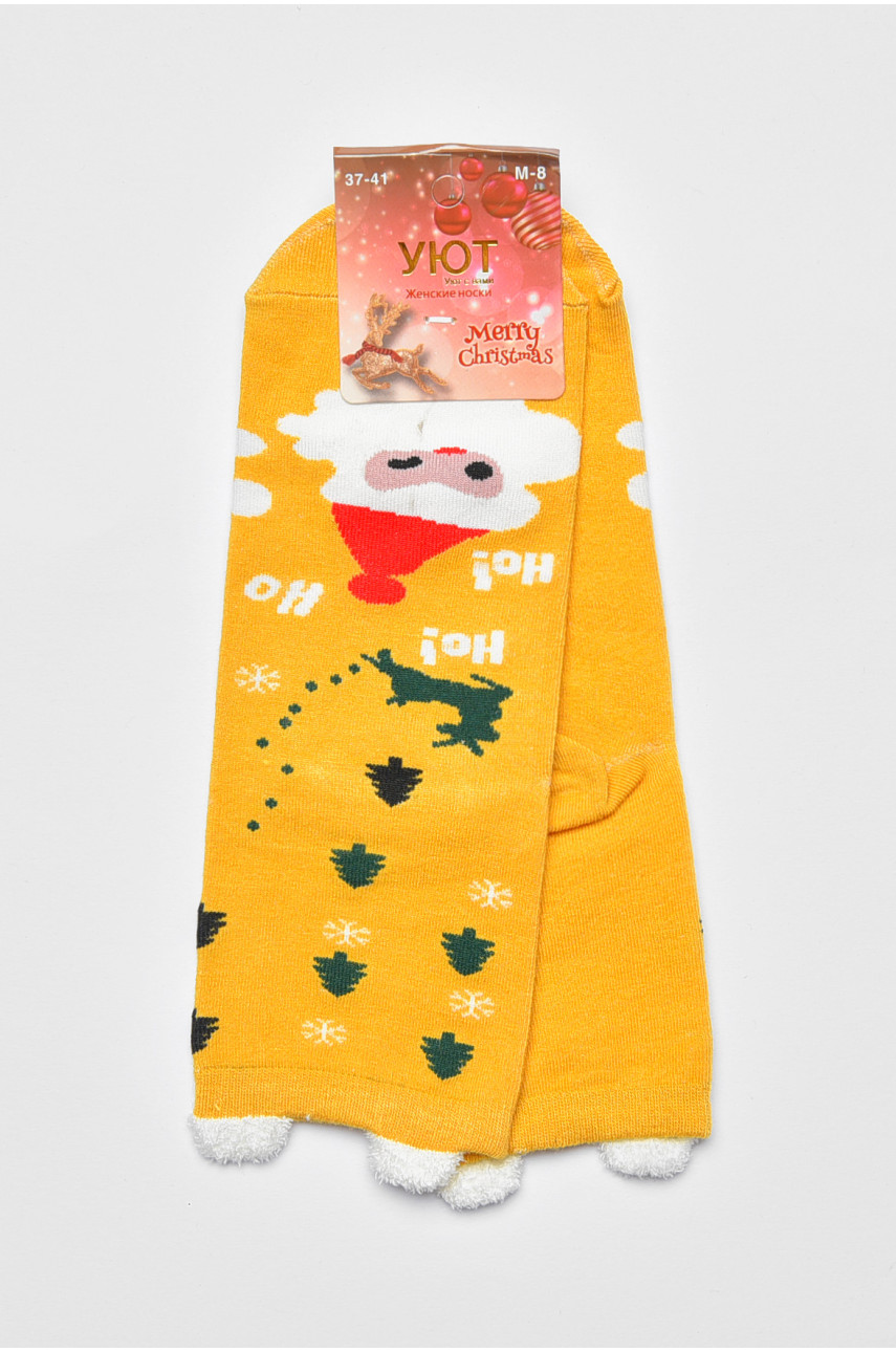 Носки женские с новогодним принтом желтого цвета м8-05 190962