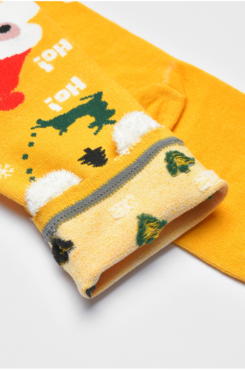 Носки женские с новогодним принтом желтого цвета м8-05 190962