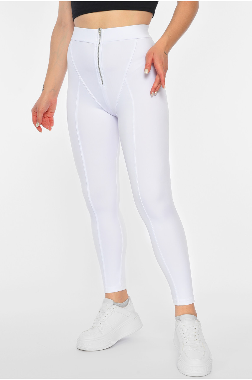 Лосины женские однотонные белого цвета с молнией 1694 190963