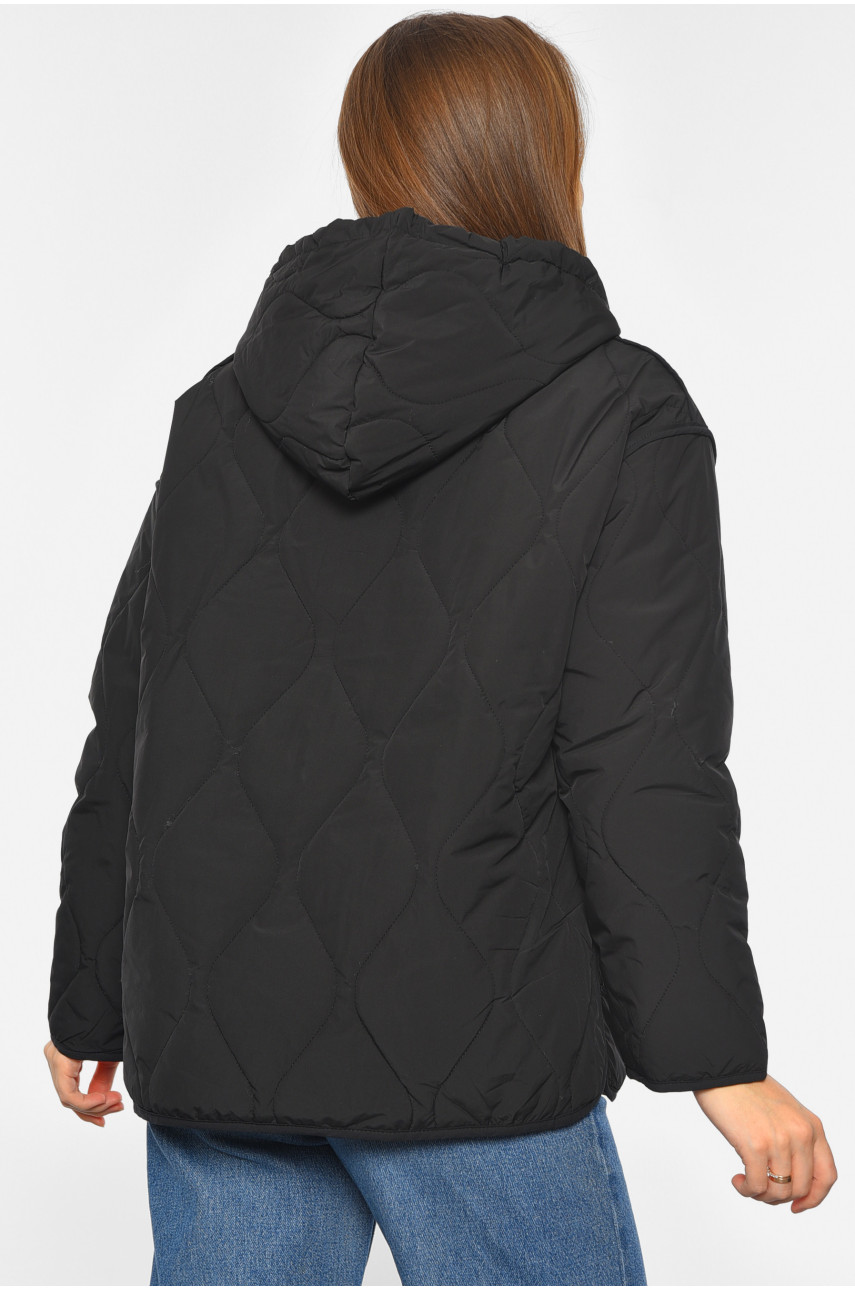 Анорак женский демисезонный однотонный черного цвета 81122 190966 Анорак женский демисезонный однотонный черного цвета 81122 190966