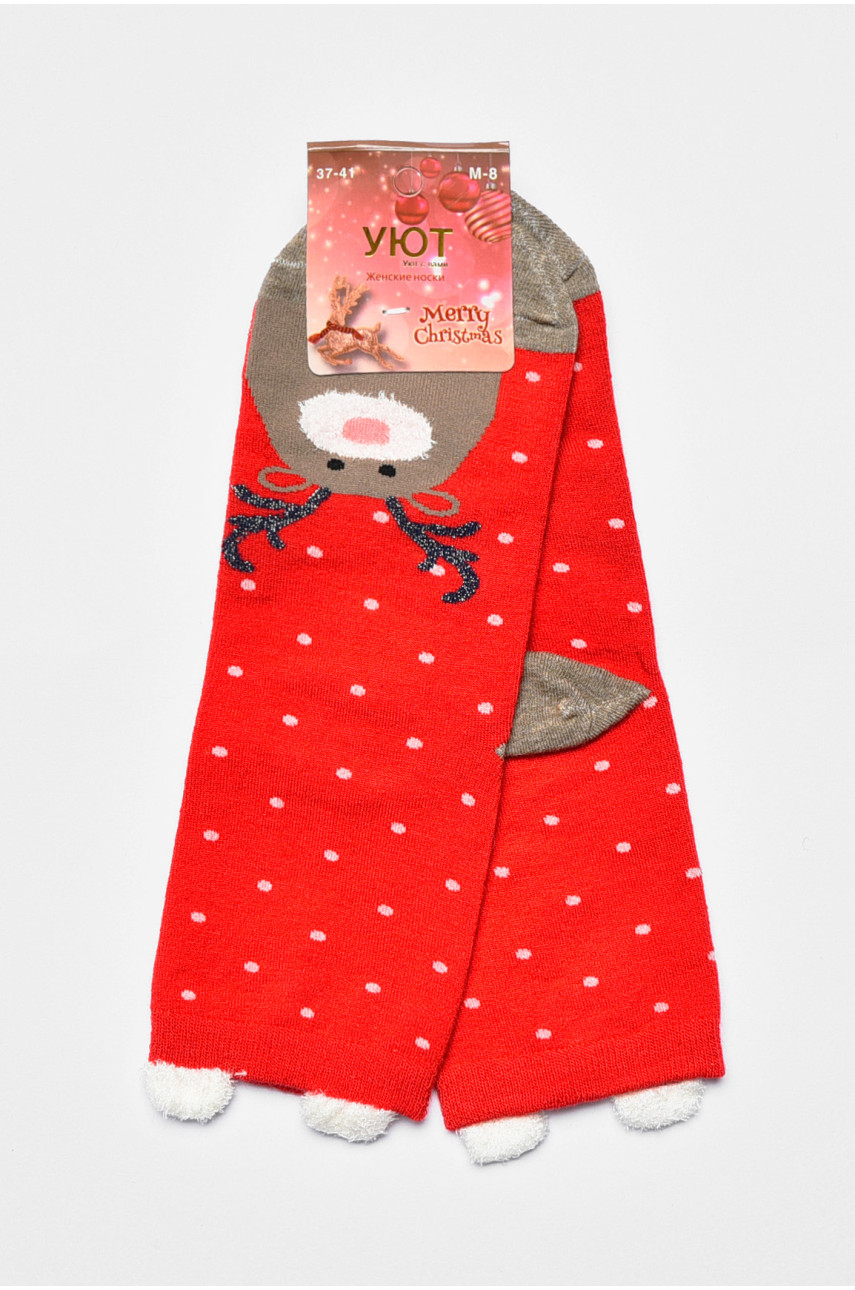 Носки женские с новогодним принтом красного цвета м8-05 190969 Носки женские с новогодним принтом красного цвета м8-05 190969