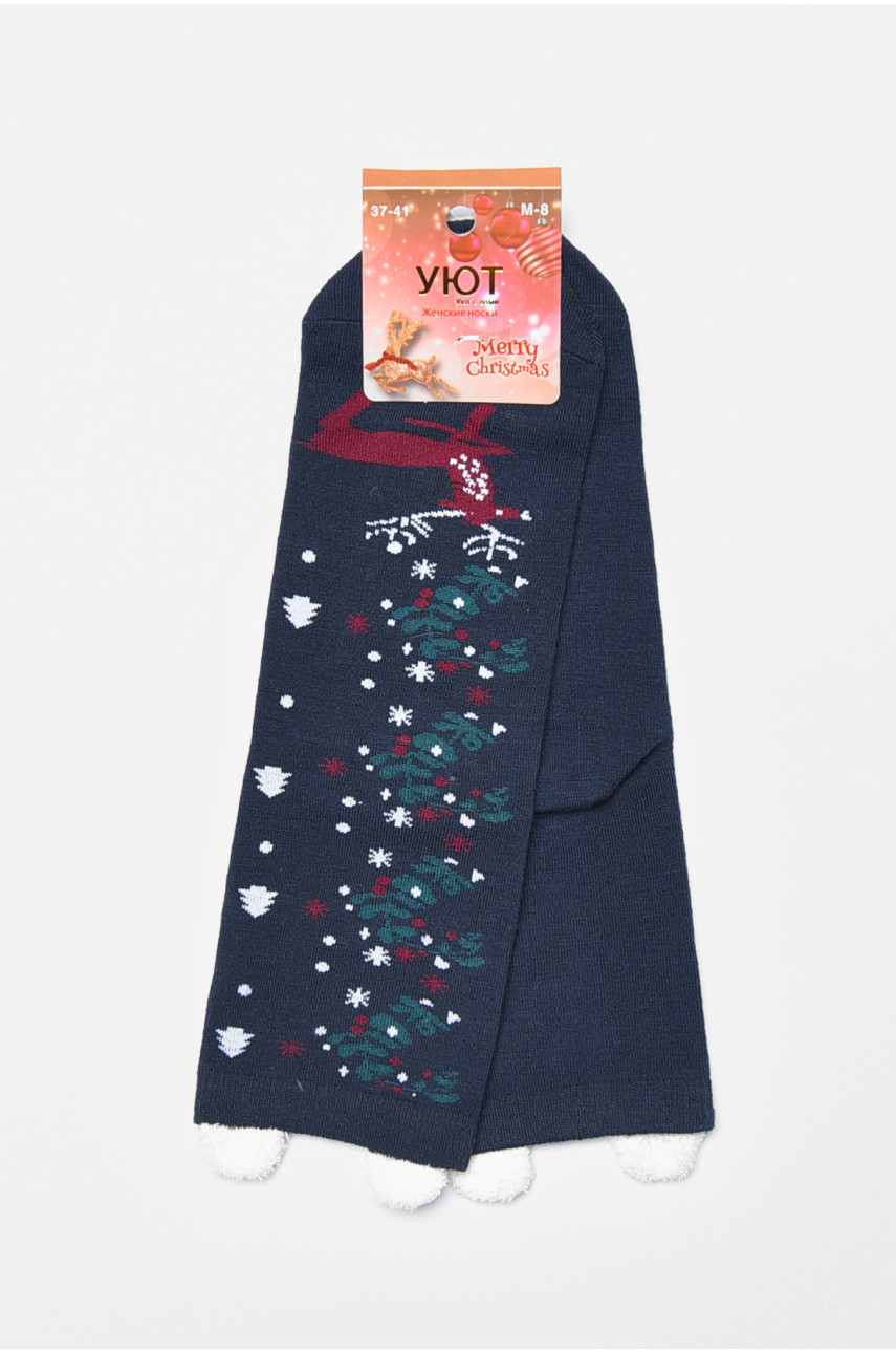 Шкарпетки жіночі з новорічним принтом темно-синього кольору м8-05 190971 Шкарпетки жіночі з новорічним принтом темно-синього кольору м8-05 190971
