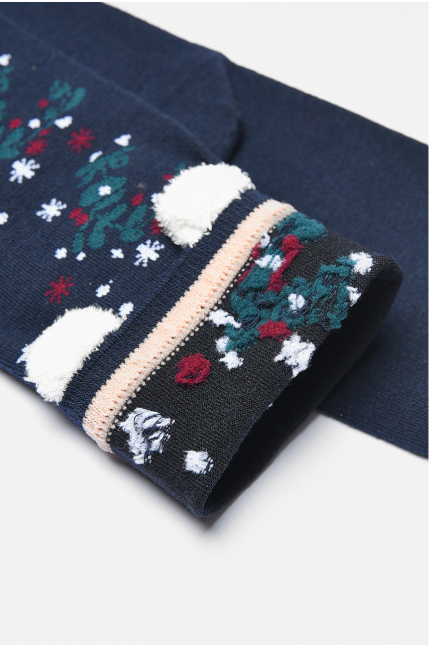 Шкарпетки жіночі з новорічним принтом темно-синього кольору м8-05 190971 Шкарпетки жіночі з новорічним принтом темно-синього кольору м8-05 190971