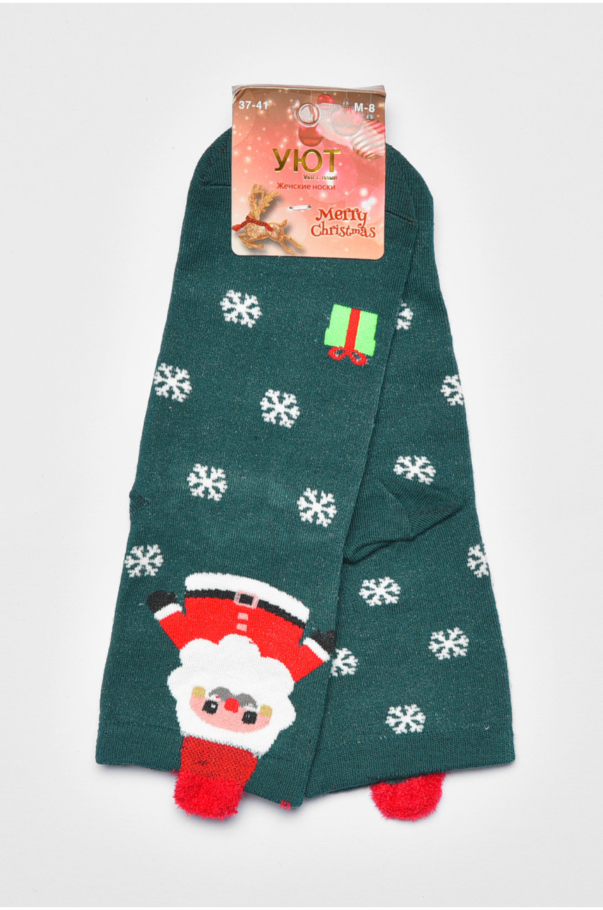 Носки женские с новогодним принтом зеленого цвета м8-06 190976 Носки женские с новогодним принтом зеленого цвета м8-06 190976
