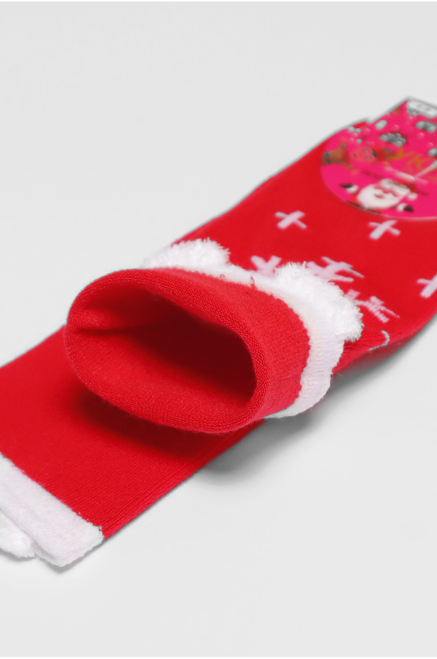 Шкарпетки дитячі з новорічним принтом червоного кольору м9 190984