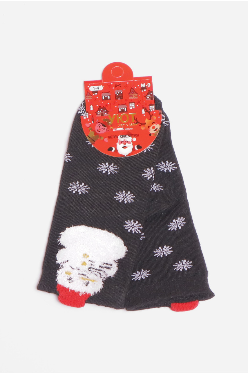 Шкарпетки дитячі з новорічним принтом чорного кольору м9 190991 Шкарпетки дитячі з новорічним принтом чорного кольору м9 190991
