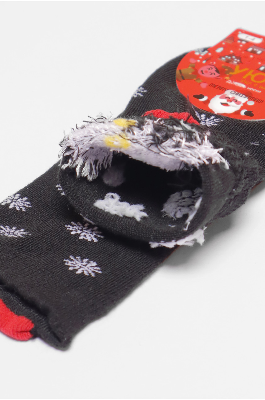 Шкарпетки дитячі з новорічним принтом чорного кольору м9 190991 Шкарпетки дитячі з новорічним принтом чорного кольору м9 190991