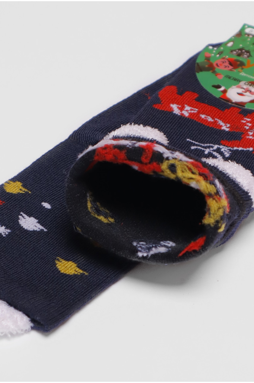 Шкарпетки дитячі з новорічним принтом синього кольору м9 190998 Шкарпетки дитячі з новорічним принтом синього кольору м9 190998