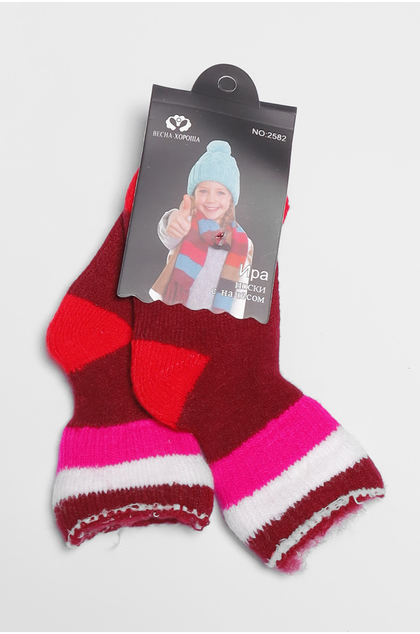 Шкарпетки дитячі з начісом бордового кольору 2582 191016