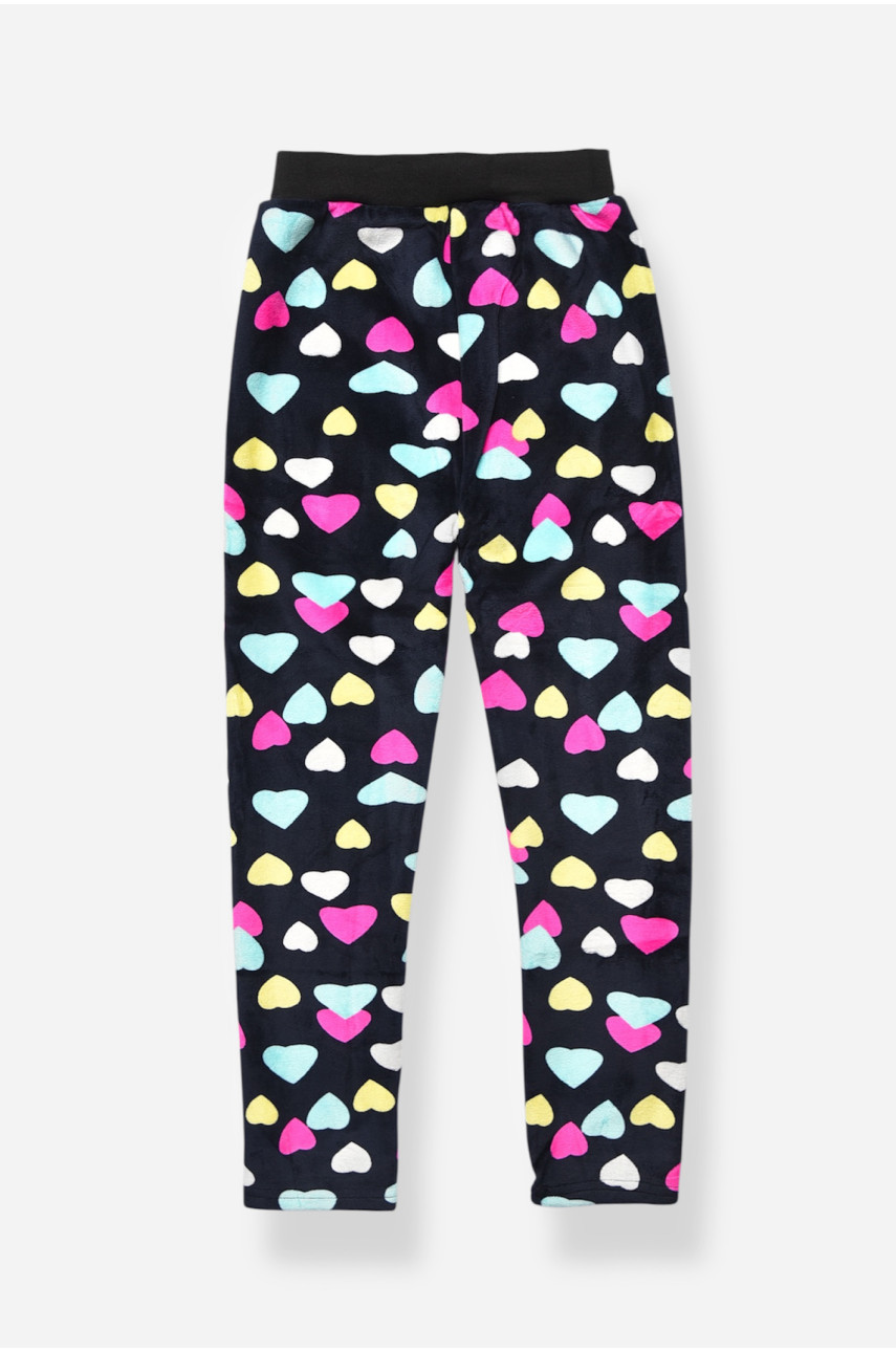 Лосины детские велюровые для девочки с начесом темно-синего цвета 191076