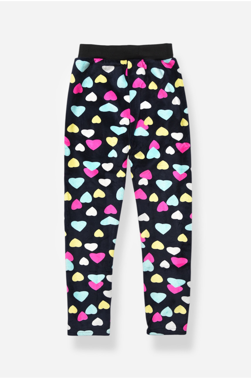 Лосины детские велюровые для девочки с начесом темно-синего цвета 191076