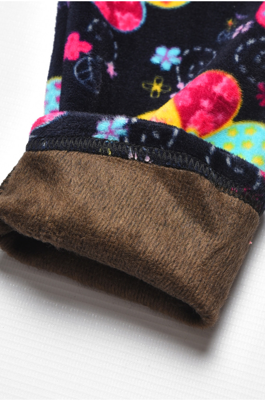 Лосины детские велюровые для девочки с начесом темно-синего цвета 191078