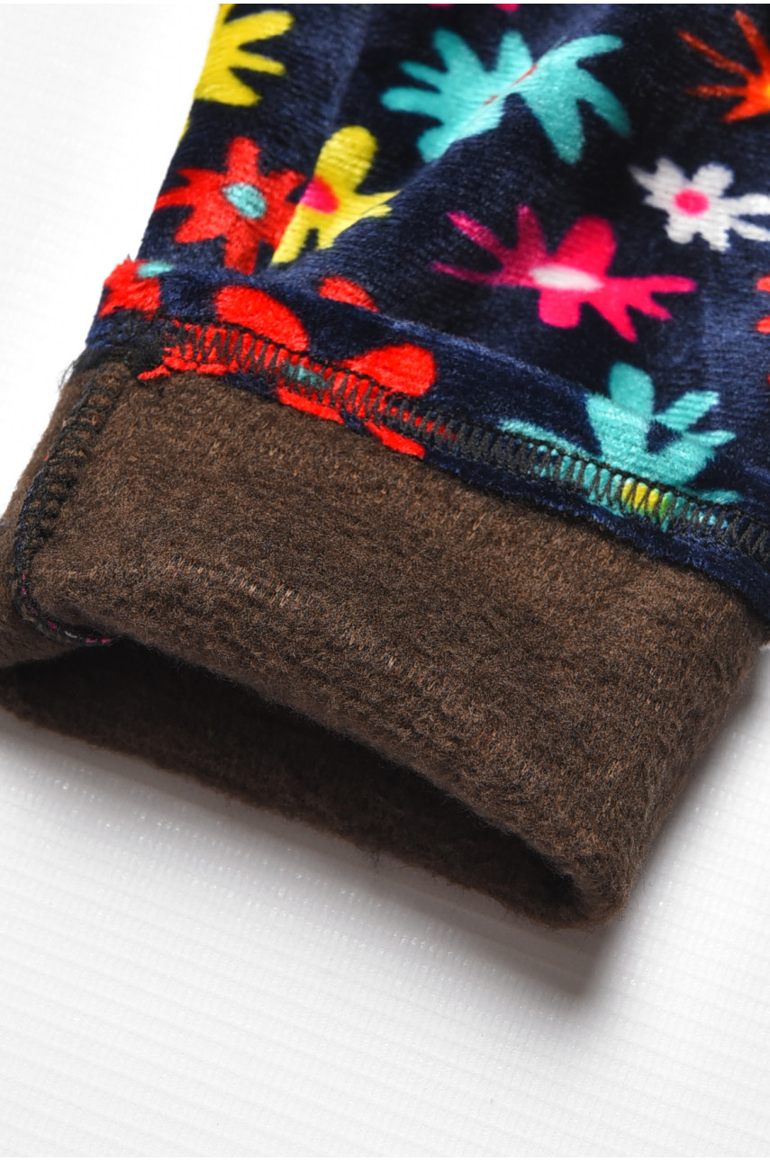 Лосины детские велюровые для девочки с начесом темно-синего цвета 191081