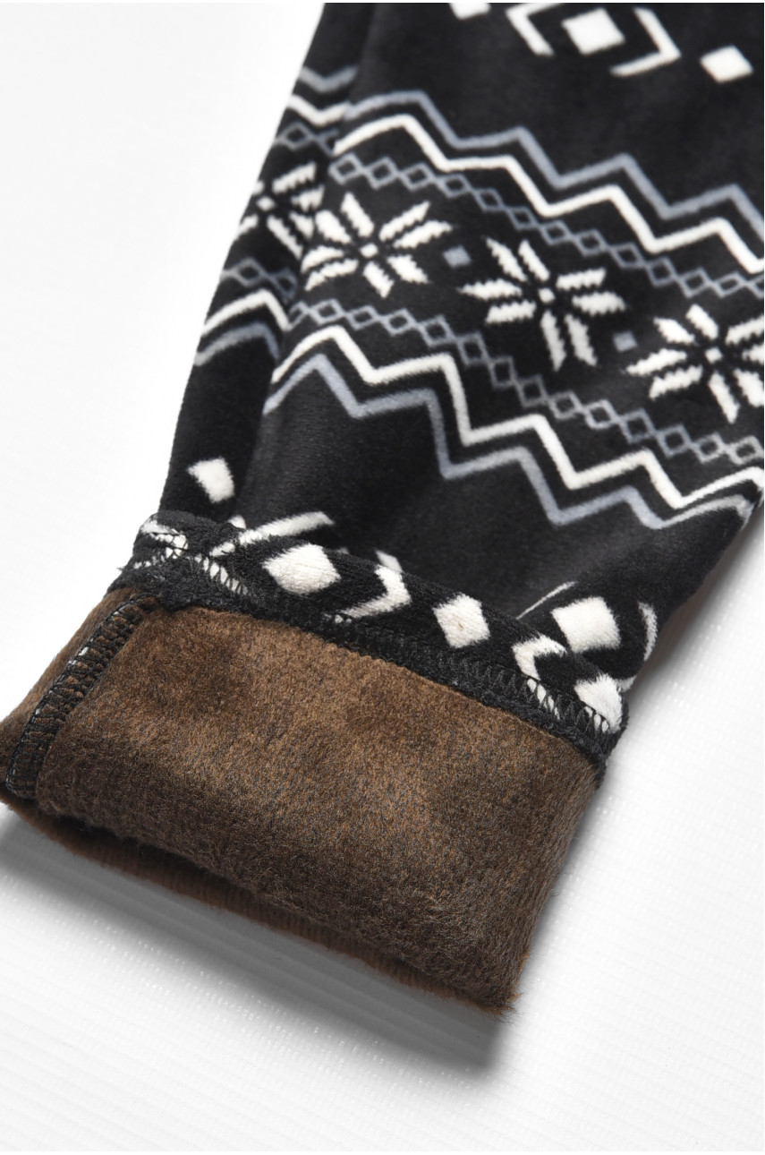 Лосины детские велюровые для девочки с начесом черного цвета 191083