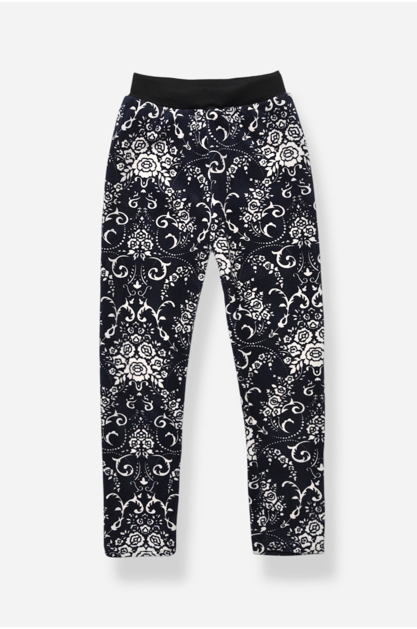 Лосини дитячі велюрові для дівчинки з начісом темно-синього кольору 191084 Лосини дитячі велюрові для дівчинки з начісом темно-синього кольору 191084