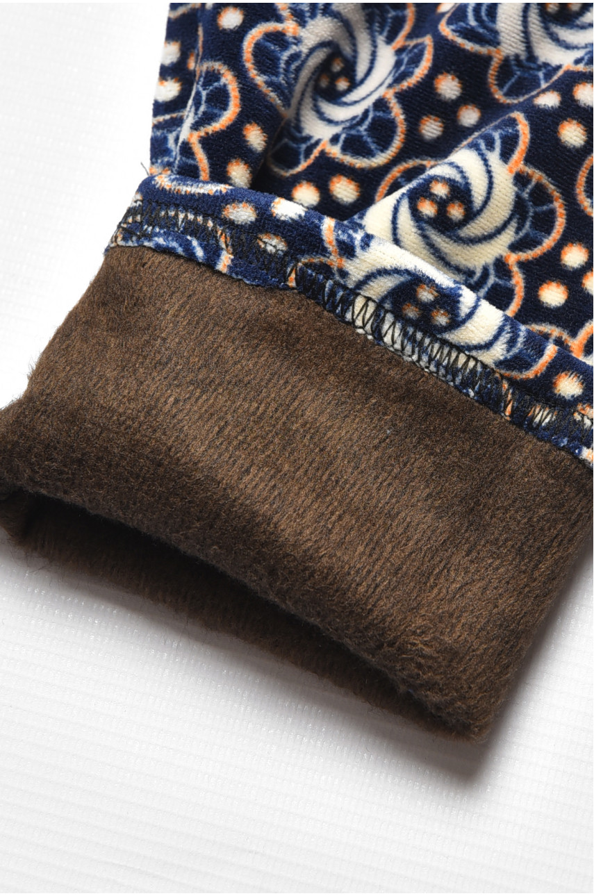 Лосины детские велюровые для девочки с начесом синего цвета 191086