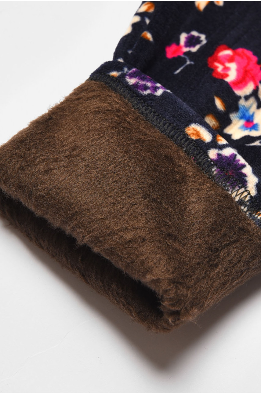 Лосины детские велюровые для девочки с начесом темно-синего цвета 191088