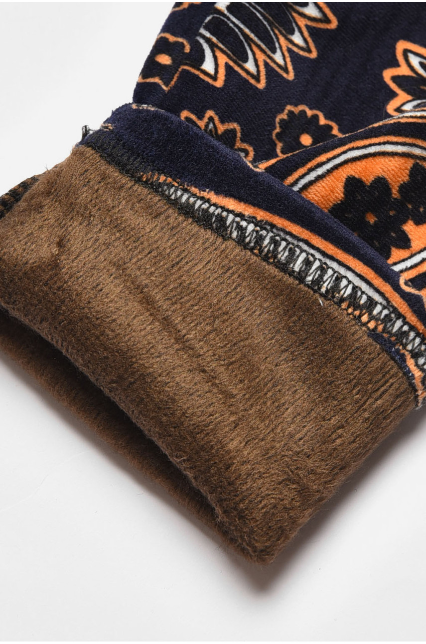 Лосины детские велюровые для девочки с начесом темно-синего цвета 191089