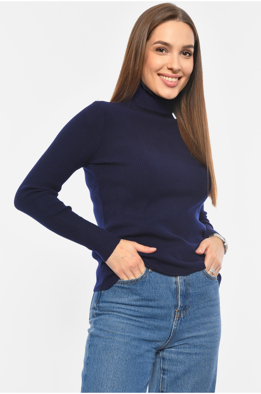 Гольф жіночий однотонний темно-синього кольору 883 191259