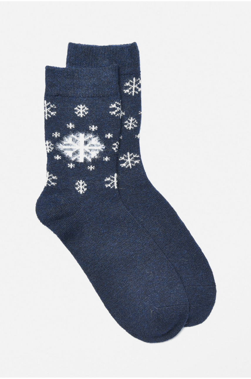 Носки женские на верблюжьей шерсти с принтом темно-синего цвета В18 191299 Носки женские на верблюжьей шерсти с принтом темно-синего цвета В18 191299