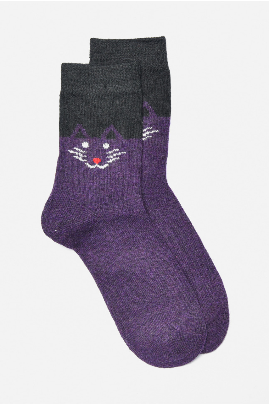 Носки женские на верблюжьей шерсти с принтом фиолетового цвета В18-3 191307 Носки женские на верблюжьей шерсти с принтом фиолетового цвета В18-3 191307