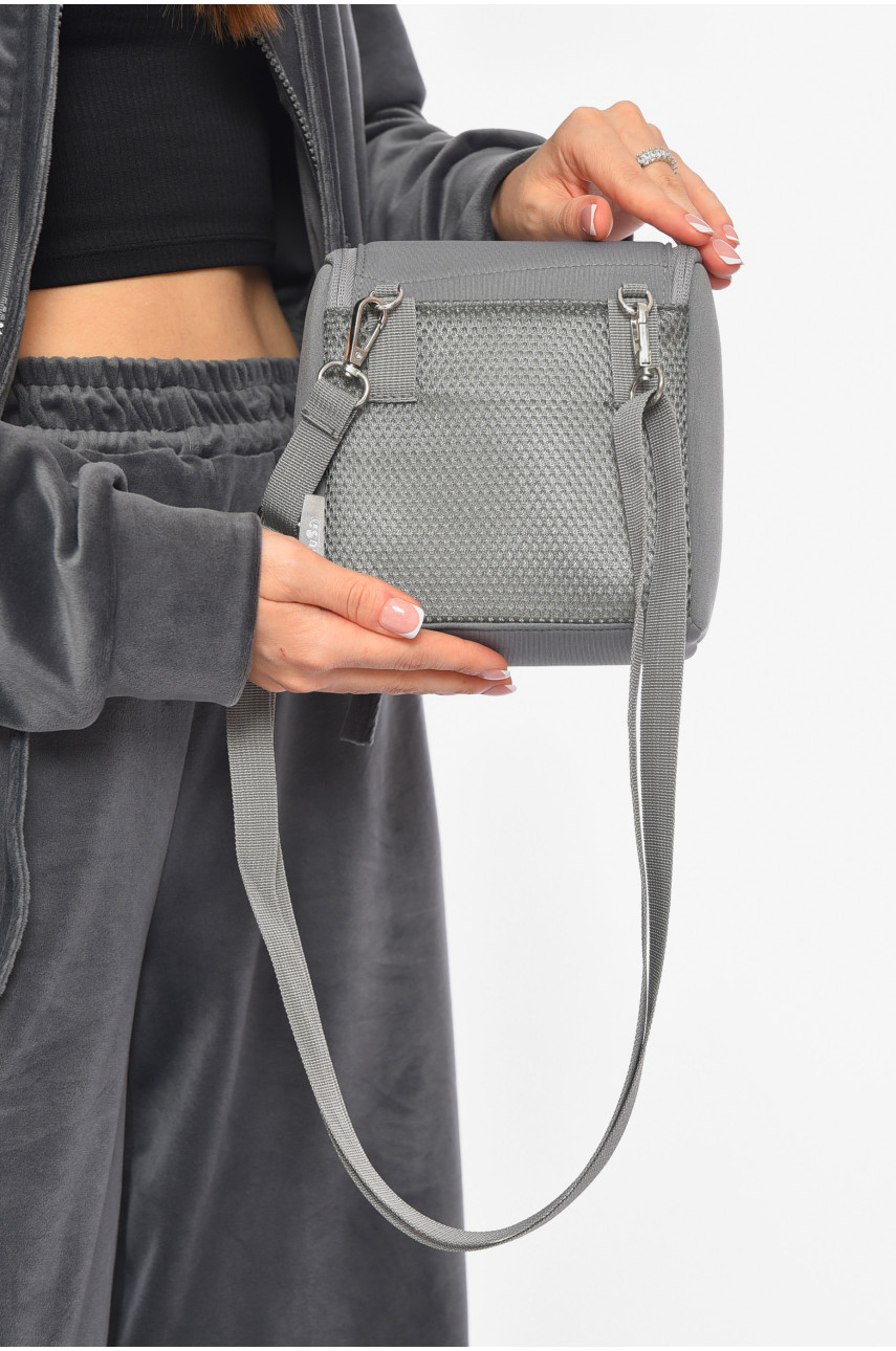 Сумка-бананка женская текстильная серого цвета 191409