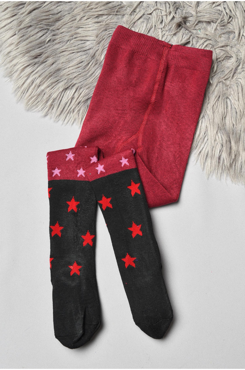 Колготи дитячі махрові для дівчинки чорно-бордового кольору з принтом К-004 191508