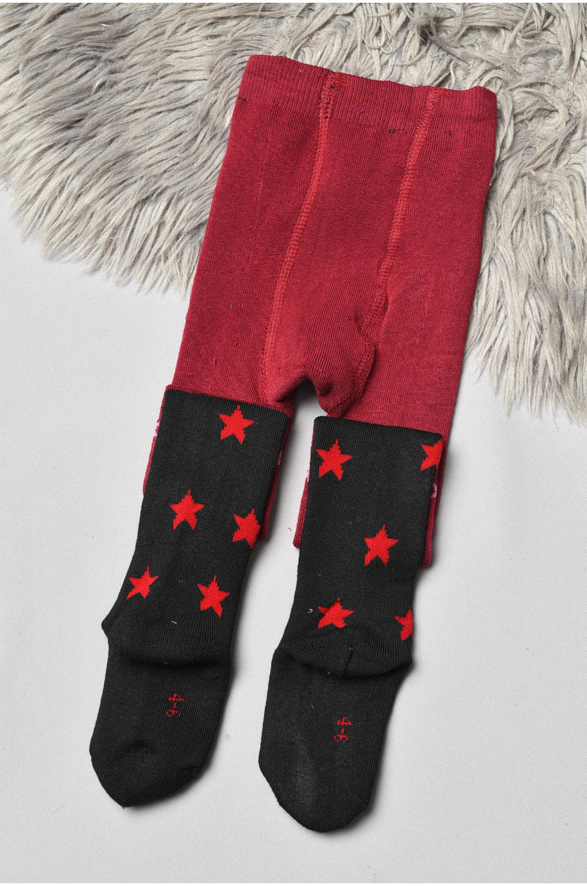 Колготи дитячі махрові для дівчинки чорно-бордового кольору з принтом К-004 191508