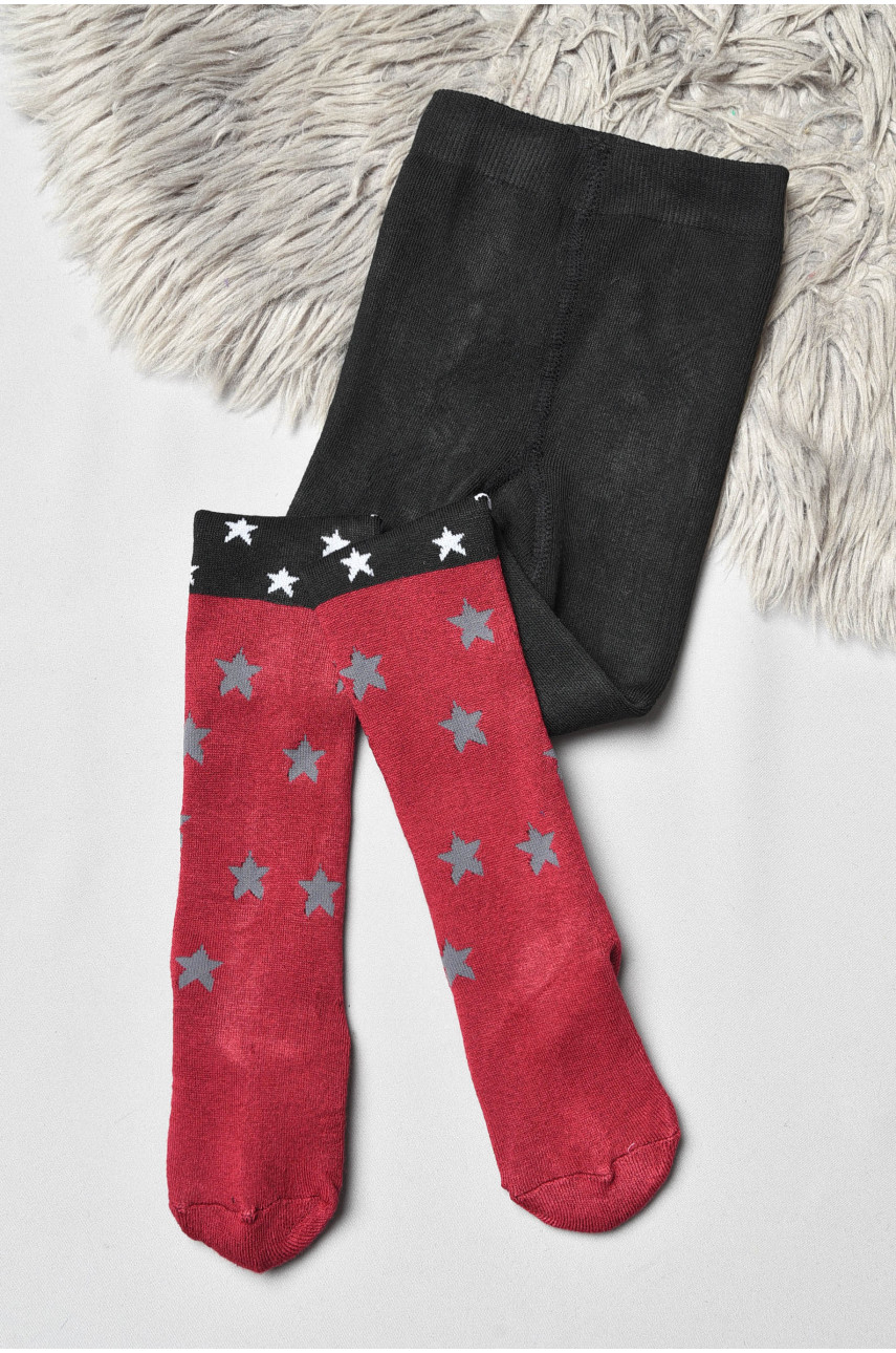 Колготи дитячі махрові для дівчинки чорно-бордового кольору з принтом К-004 191512