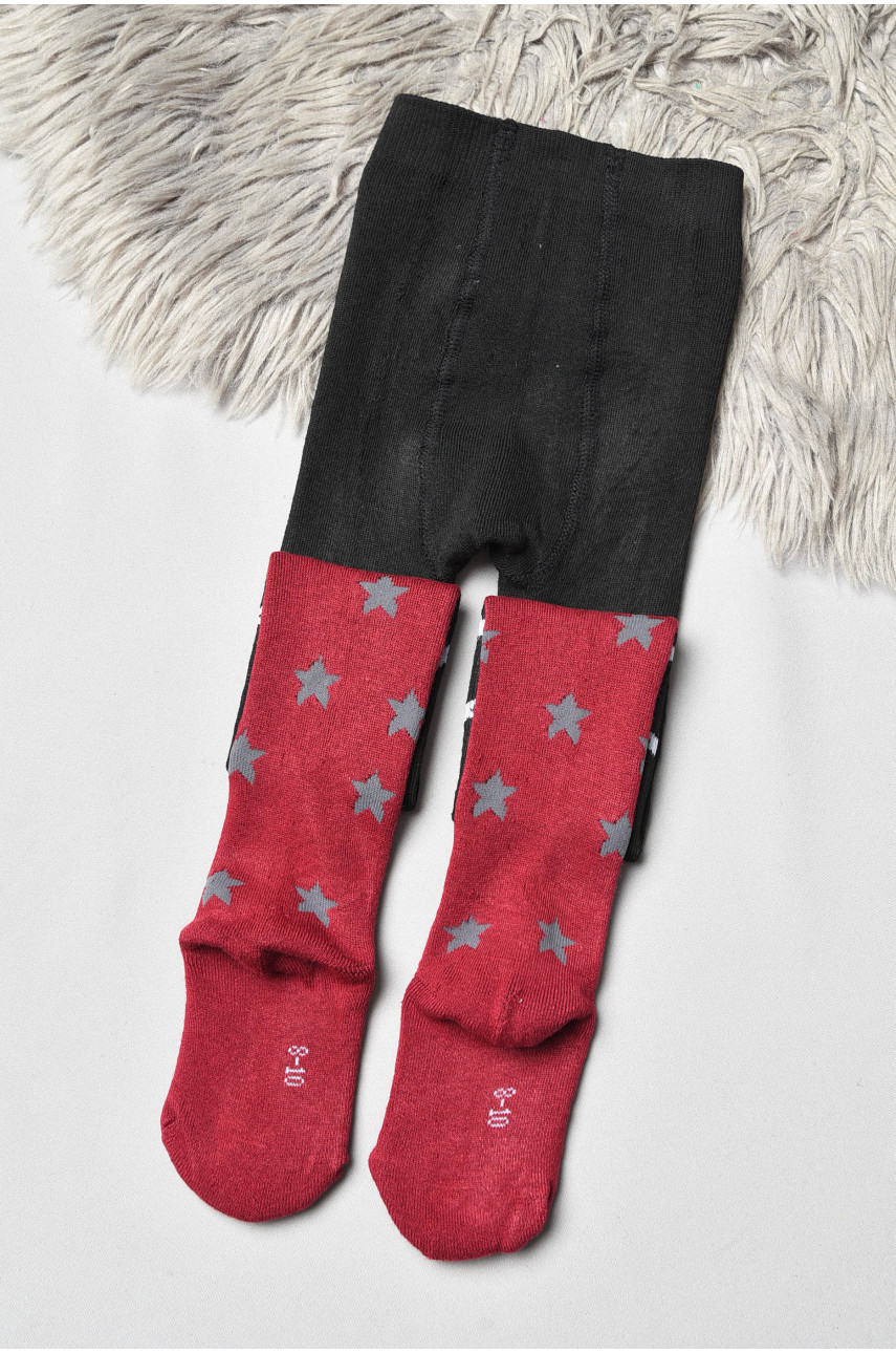 Колготи дитячі махрові для дівчинки чорно-бордового кольору з принтом К-004 191512