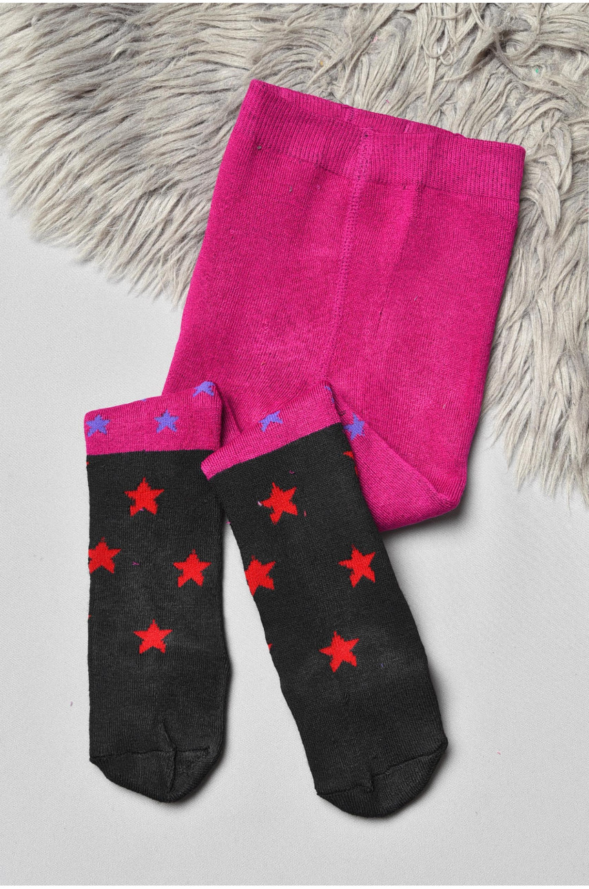 Колготы детские махровые для девочки черно-фиолетового цвета с принтом К-004 191519