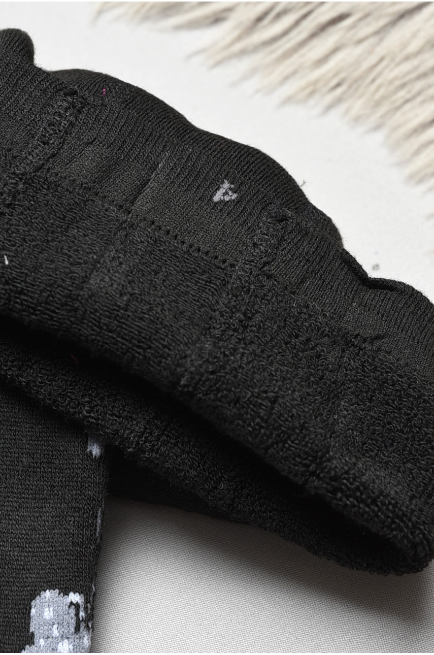 Колготи дитячі махрові для дівчинки чорного кольору з принтом К-004 191521 Колготи дитячі махрові для дівчинки чорного кольору з принтом К-004 191521