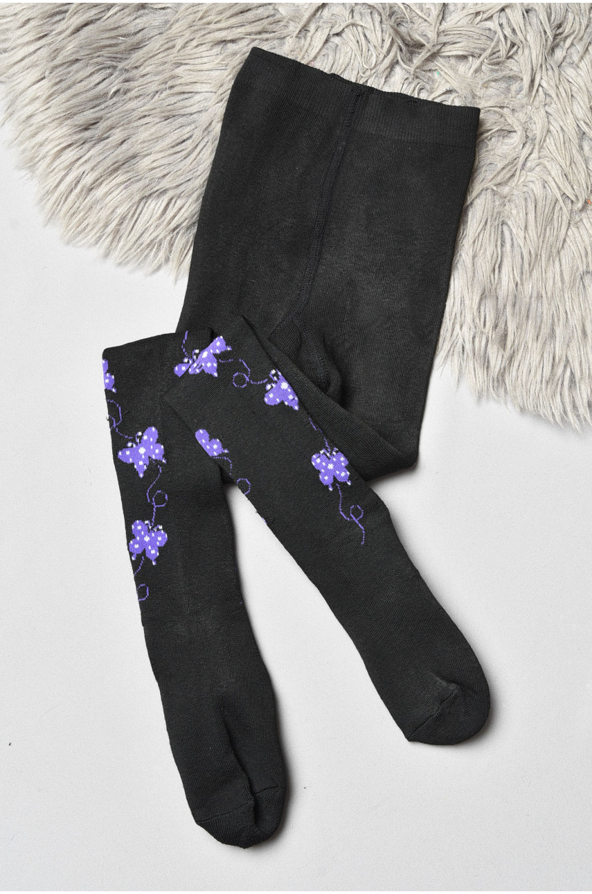 Колготы детские махровые для девочки черного цвета с рисунком К-009 191531 Колготы детские махровые для девочки черного цвета с рисунком К-009 191531