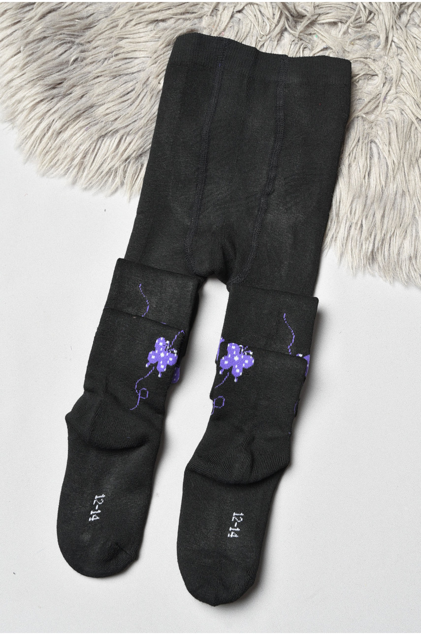 Колготы детские махровые для девочки черного цвета с рисунком К-009 191531 Колготы детские махровые для девочки черного цвета с рисунком К-009 191531