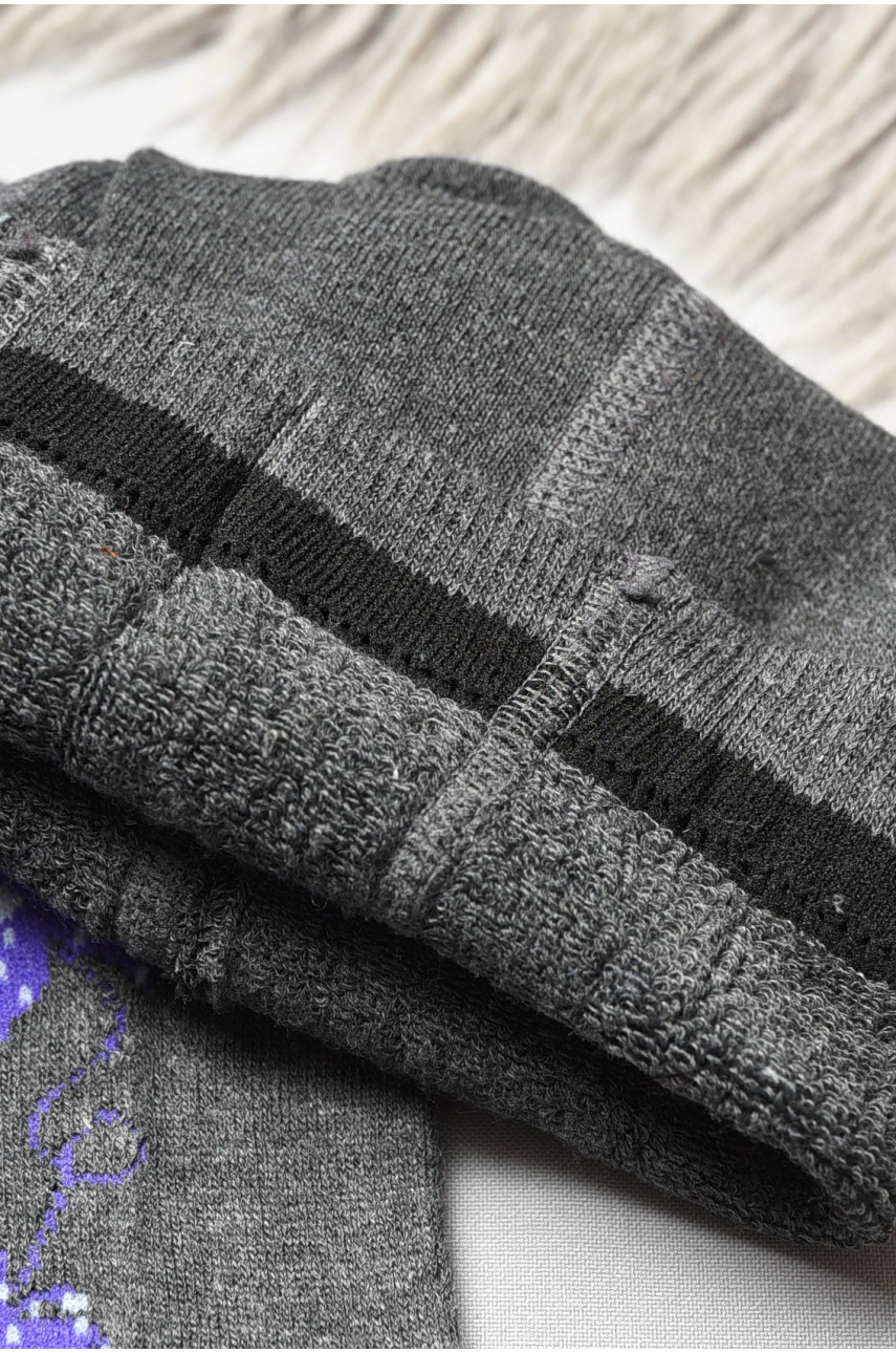 Колготи дитячі махрові для дівчинки темно-сірого кольору з малюнком К-009 191533