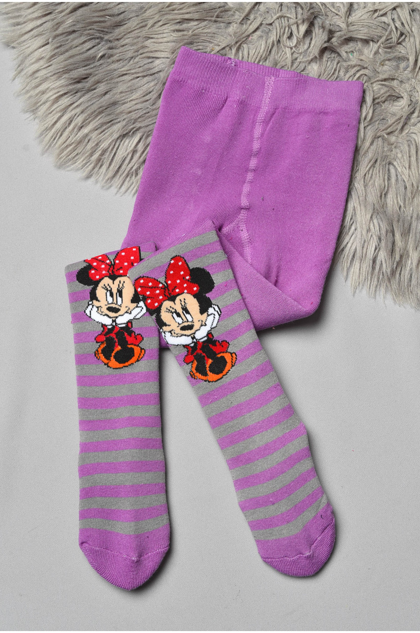 Колготы детские махровые для девочки сиреневого цвета с рисунком К015 191544