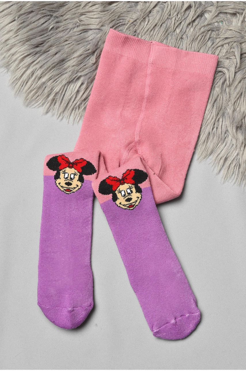 Колготи дитячі махрові для дівчинки бузкового кольору з малюнком К015 191552