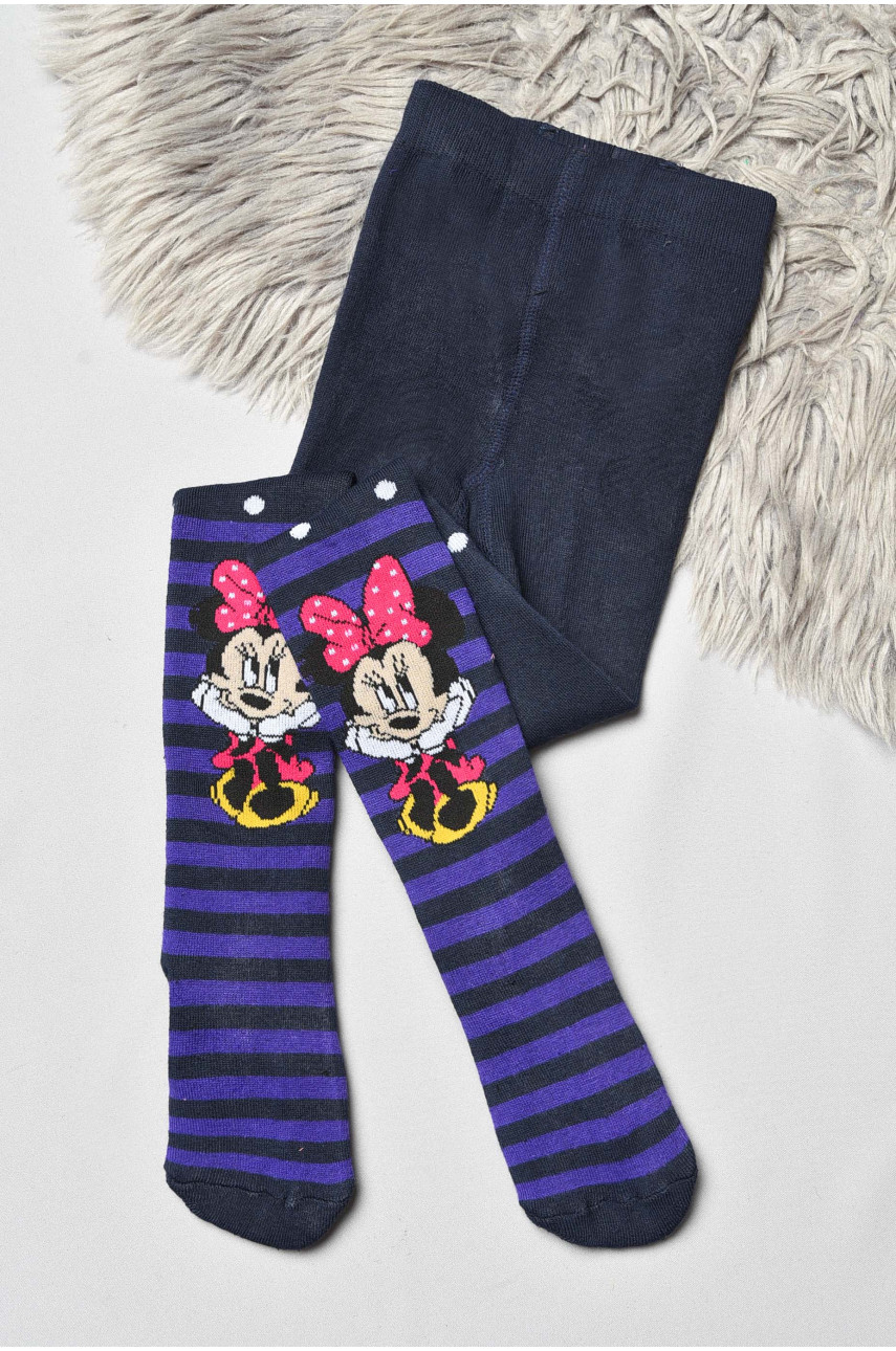 Колготи дитячі махрові для дівчинки темно-синього кольору з малюнком К015 191558
