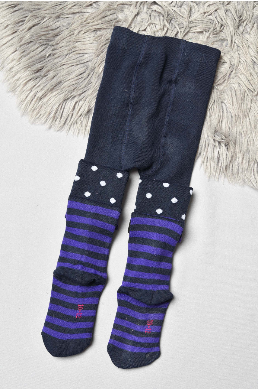 Колготи дитячі махрові для дівчинки темно-синього кольору з малюнком К015 191558