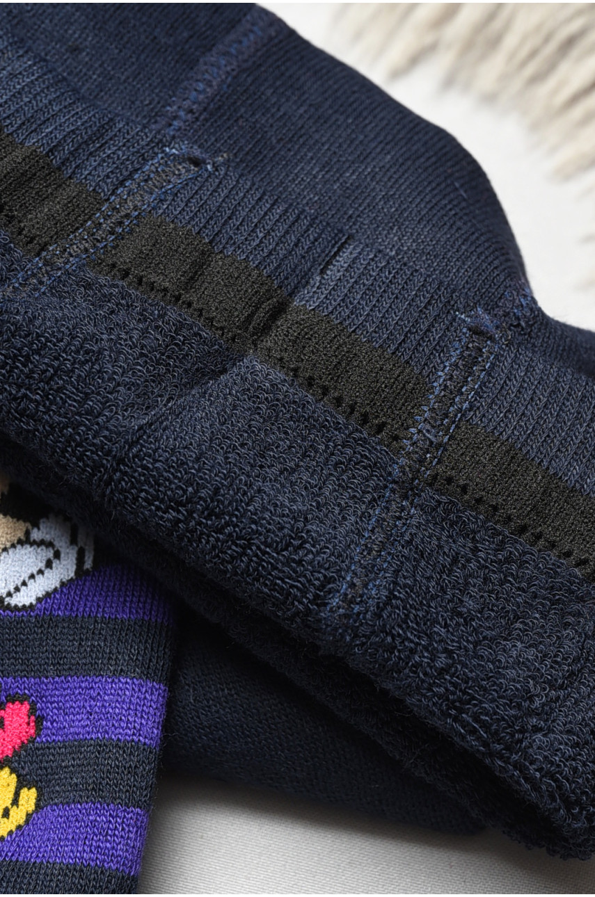 Колготи дитячі махрові для дівчинки темно-синього кольору з малюнком К015 191558