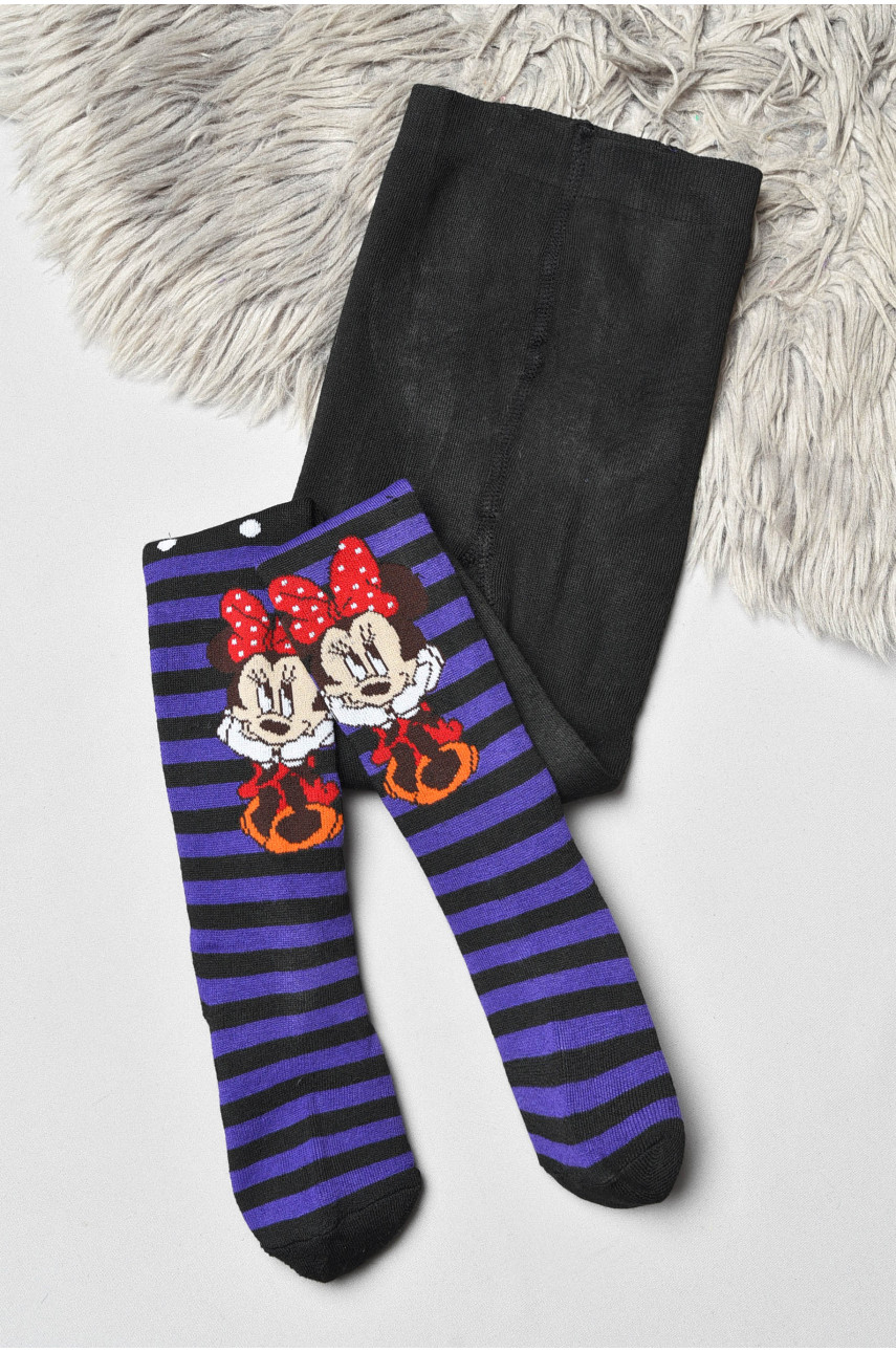 Колготи дитячі махрові для дівчинки чорного кольору з малюнком К015 191567