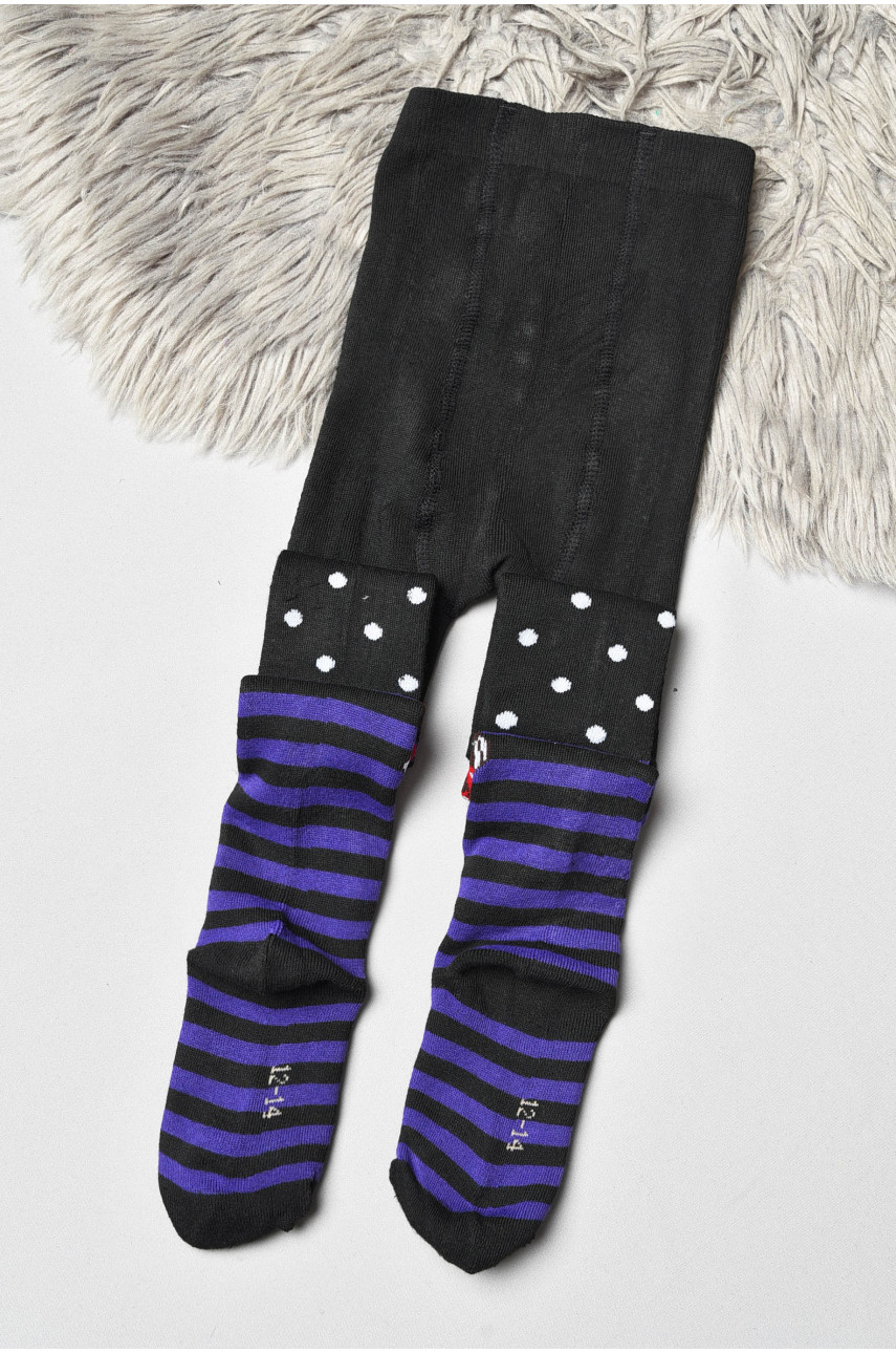 Колготи дитячі махрові для дівчинки чорного кольору з малюнком К015 191567