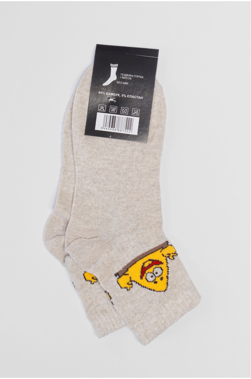 Носки подростковые светло-серого цвета с рисунком 191591