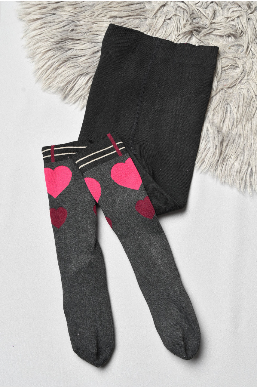 Колготи дитячі махрові для дівчинки чорного кольору з малюнком К007 191633