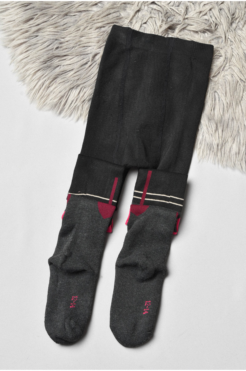 Колготи дитячі махрові для дівчинки чорного кольору з малюнком К007 191633