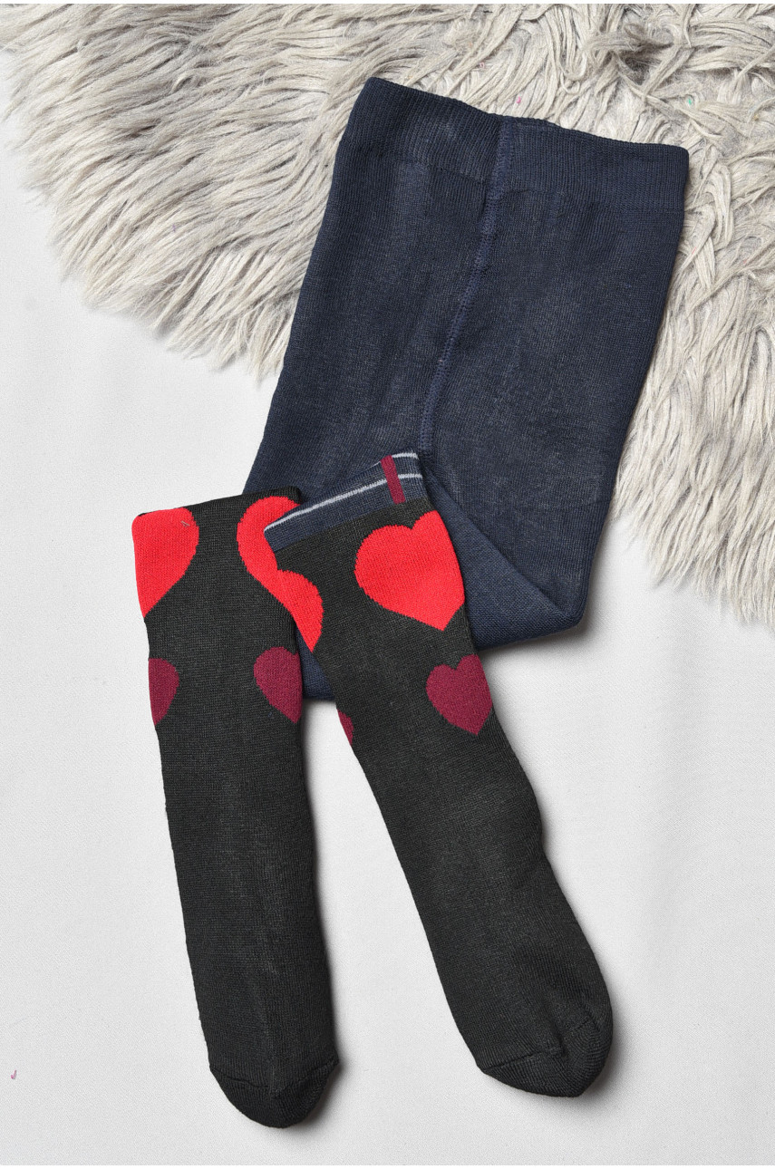 Колготы детские махровые для девочки темно-синего цвета с рисунком К007 191634