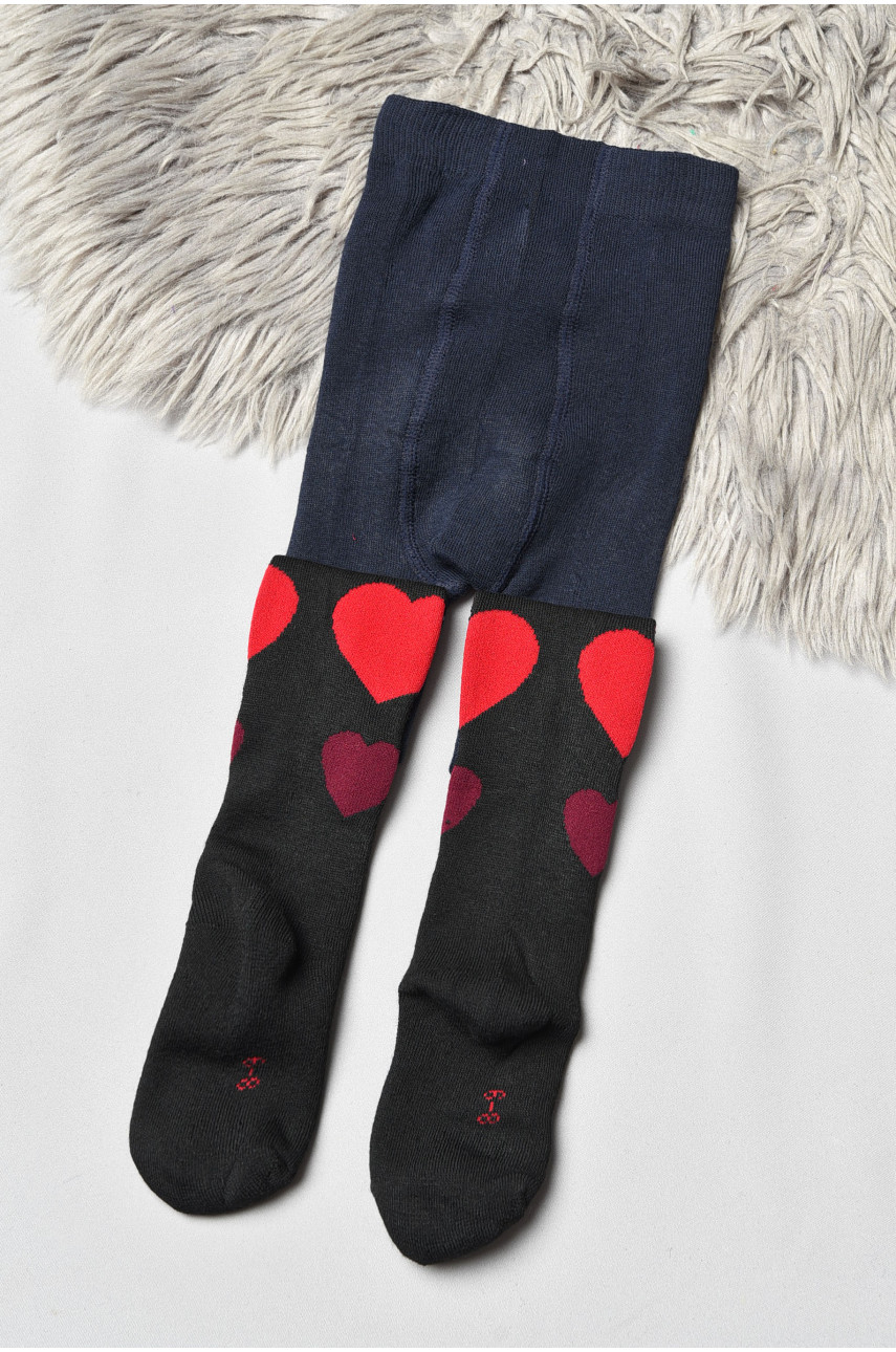 Колготы детские махровые для девочки темно-синего цвета с рисунком К007 191634